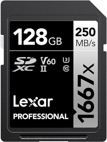 Lexar LSD128CB1667 SDXC Card, 128 GB Silver Series, 1667x UHS-II Class 10, U3, V60, Maximum Read: 250MB/s Max Write: 120MB/s in Saudi Arabia