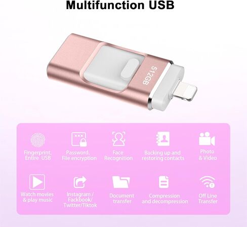 512GB Flash Drive for iPhone, C USB Flash Drive Thumb Drive Photo Stick, USB Memory Stick for Photos Videos, Smart for iPhone, High Speed Jump Drive Compatible for iPhone/IPad/Android/PC in Saudi Arabia