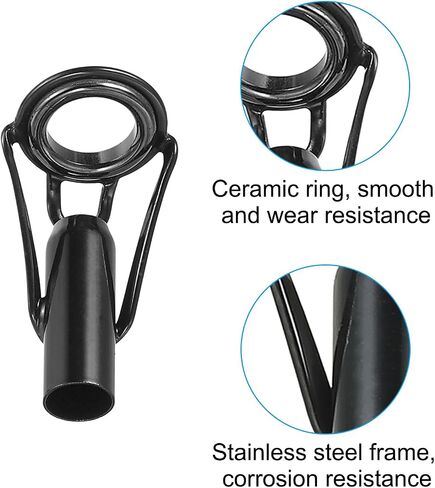 Fishing Rod Tips Repair Kit 5mm/5.5mm Tube Dia, 6 Pcs Stainless Steel Ring Guide for Saltwater Freshwater Fishing, Black in Saudi Arabia