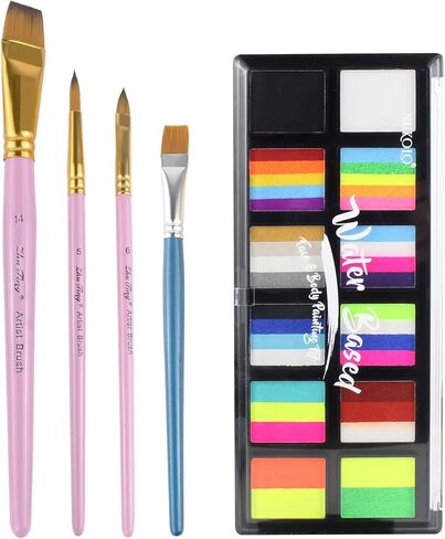 15 Color Face Paint Kit, Professional Face Painting Kit SFX Makeup Palette, Water Activated Body Paint for Cosplay Halloween Party for Kids and Adults Safe Non Toxic with 2 Pcs Brush Matte in Kuwait