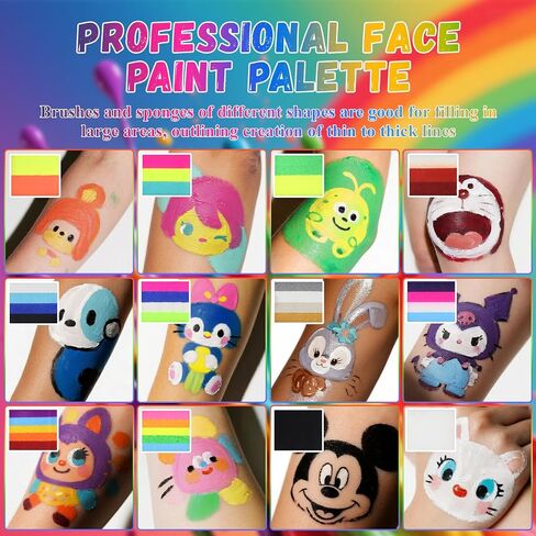 15 Color Face Paint Kit, Professional Face Painting Kit SFX Makeup Palette, Water Activated Body Paint for Cosplay Halloween Party for Kids and Adults Safe Non Toxic with 2 Pcs Brush Matte in Kuwait