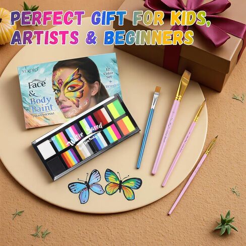 15 Color Face Paint Kit, Professional Face Painting Kit SFX Makeup Palette, Water Activated Body Paint for Cosplay Halloween Party for Kids and Adults Safe Non Toxic with 2 Pcs Brush Matte in Kuwait