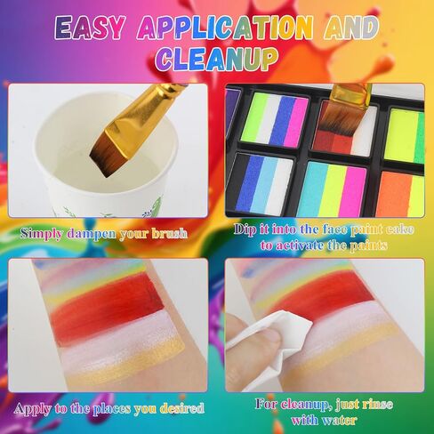 15 Color Face Paint Kit, Professional Face Painting Kit SFX Makeup Palette, Water Activated Body Paint for Cosplay Halloween Party for Kids and Adults Safe Non Toxic with 2 Pcs Brush Matte in Kuwait