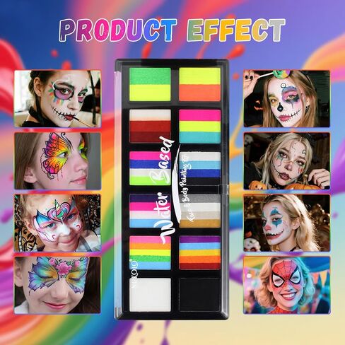 15 Color Face Paint Kit, Professional Face Painting Kit SFX Makeup Palette, Water Activated Body Paint for Cosplay Halloween Party for Kids and Adults Safe Non Toxic with 2 Pcs Brush Matte in Kuwait