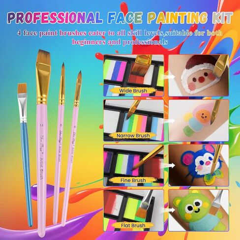 15 Color Face Paint Kit, Professional Face Painting Kit SFX Makeup Palette, Water Activated Body Paint for Cosplay Halloween Party for Kids and Adults Safe Non Toxic with 2 Pcs Brush Matte in Kuwait