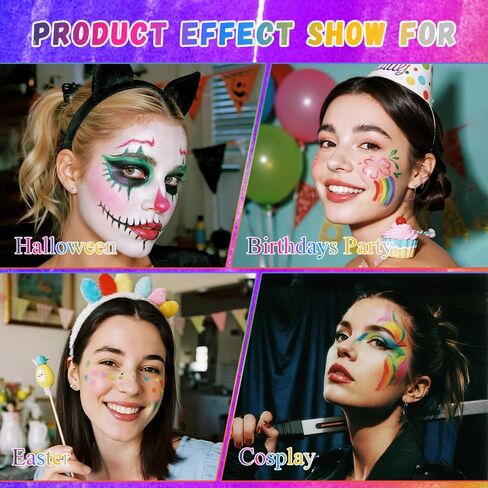 15 Color Face Paint Kit, Professional Face Painting Kit SFX Makeup Palette, Water Activated Body Paint for Cosplay Halloween Party for Kids and Adults Safe Non Toxic with 2 Pcs Brush Matte in Kuwait