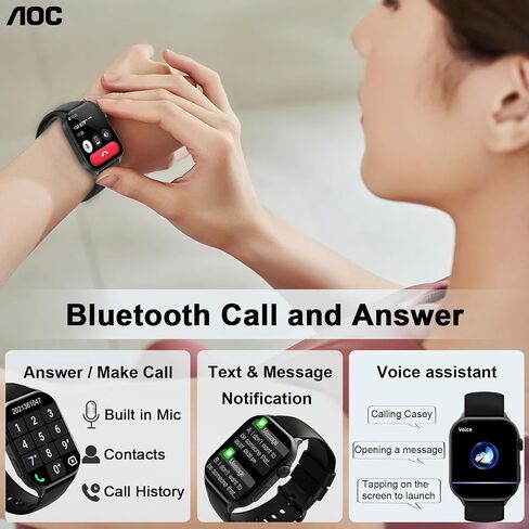 AOC E07 SMARTWATCH 1.96 AMOLED HD TOCCEREN ، مكالمة Bluetooth ، GPT AI ، مساعد الصوت ، معدل ضربات القلب ومراقبة النوم ، ساعة اللياقة البدنية الذكية ، أوضاع رياضية مقاومة للماء IP67 للرجال والنساء in Kuwait