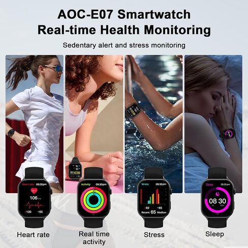 AOC E07 SMARTWATCH 1.96 AMOLED HD TOCCEREN ، مكالمة Bluetooth ، GPT AI ، مساعد الصوت ، معدل ضربات القلب ومراقبة النوم ، ساعة اللياقة البدنية الذكية ، أوضاع رياضية مقاومة للماء IP67 للرجال والنساء in Kuwait