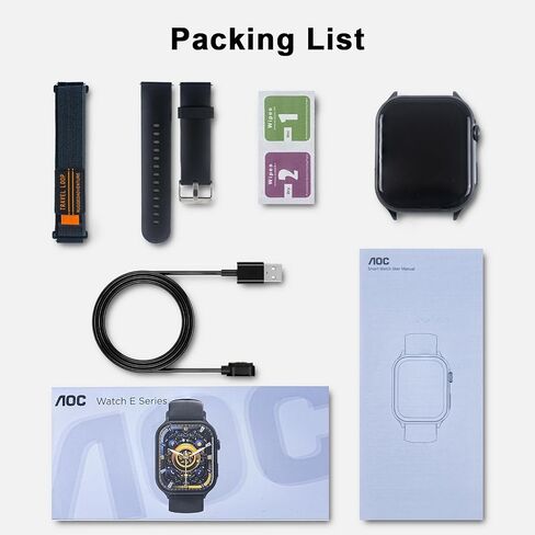 AOC E07 SMARTWATCH 1.96 AMOLED HD TOCCEREN ، مكالمة Bluetooth ، GPT AI ، مساعد الصوت ، معدل ضربات القلب ومراقبة النوم ، ساعة اللياقة البدنية الذكية ، أوضاع رياضية مقاومة للماء IP67 للرجال والنساء in Kuwait