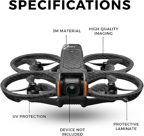كربون ألياف بدون طيار متوافق مع DJI Avata 2 (2024) - الجلود الأسود - غطاء ملصق الواقي فينيل 3M - سهل التطبيق | مصنوع في الولايات المتحدة الأمريكية من قبل Mayyskins in Kuwait