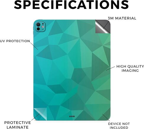 Skin Compatible with Apple iPad Pro 13 (M4) 2024 - Blue Green Polygon - Premium 3M Vinyl Protective Wrap Decal Cover - Easy to Apply | Crafted in The USA by MightySkins in Saudi Arabia