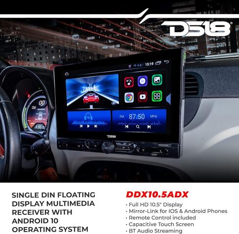 DS18 DDX10.5ADX 10.5 "شاشة تعمل باللمس المفردة التي تعمل باللمس ، شاشة متعددة الوسائط Android 10 نظام تشغيل/رابط المرآة IOS و Android DSP/BT/AUX/USB/SD/AM/FM (متجدد) ، أسود) in Kuwait