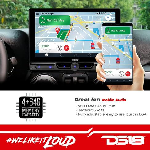 DS18 DDX10.5ADX 10.5 "شاشة تعمل باللمس المفردة التي تعمل باللمس ، شاشة متعددة الوسائط Android 10 نظام تشغيل/رابط المرآة IOS و Android DSP/BT/AUX/USB/SD/AM/FM (متجدد) ، أسود) in Kuwait