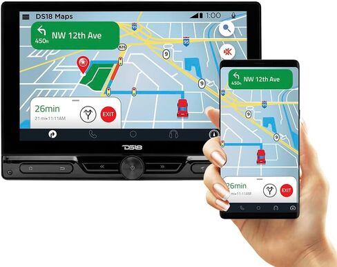 DS18 DDX10.5ADX 10.5 "شاشة تعمل باللمس المفردة التي تعمل باللمس ، شاشة متعددة الوسائط Android 10 نظام تشغيل/رابط المرآة IOS و Android DSP/BT/AUX/USB/SD/AM/FM (متجدد) ، أسود) in Kuwait