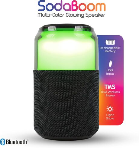 Supersonic SC-2335BT SodaBoom Multi-Color Glowing Portable Bluetooth Speaker with 4-Mode LED Light Show, TWS Pairing, USB Input, 1800mAh Battery, Silicone Carry Loop, Dust Cover, 10W Peak Power in Saudi Arabia