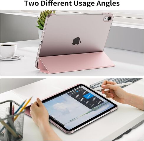 حالة لجيل iPad (A16) 11/10th (11/10.9 بوصة ، 2025/2022) بدون حامل قلم رصاص ، وغطاء واقعي قشّف شفاف شديد على الكمبيوتر الشخصي ، وقصة Trifold Smart و Auto/Wake ، وردي in Kuwait