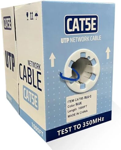 CAT5E-BLU-2 Bulk Ethernet Cable, U/UTP, Solid CCA, 1000ft Pull Box, HDPE Insulation, PVC Jacket, Blue, 24AWG, CMR Rated in Saudi Arabia