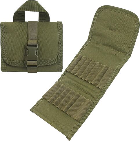 Ammo Wallet, Rifle Pouch for Bullets Holder Sleeve Cartridge Carrier Shell for Shotgun Gauge Firearm Ammunition, Foldable Tactical Molle with 14 Round Stock Belt Hunting Gear Utility (Green, Just Bag) in Saudi Arabia