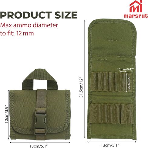 Ammo Wallet, Rifle Pouch for Bullets Holder Sleeve Cartridge Carrier Shell for Shotgun Gauge Firearm Ammunition, Foldable Tactical Molle with 14 Round Stock Belt Hunting Gear Utility (Green, Just Bag) in Saudi Arabia