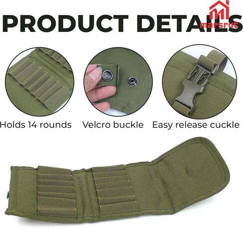 Ammo Wallet, Rifle Pouch for Bullets Holder Sleeve Cartridge Carrier Shell for Shotgun Gauge Firearm Ammunition, Foldable Tactical Molle with 14 Round Stock Belt Hunting Gear Utility (Green, Just Bag) in Saudi Arabia
