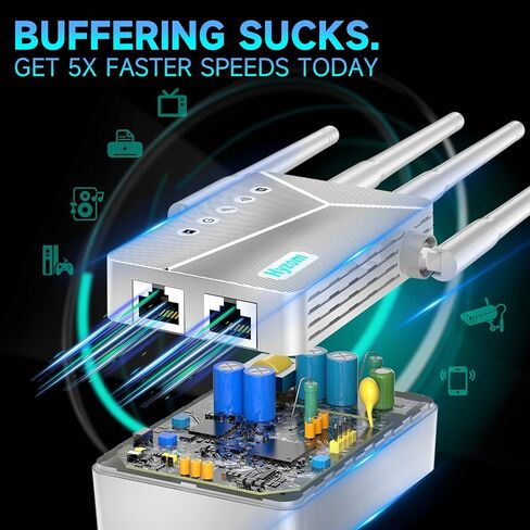 WiFi Extender Signal Booster - 2X Faster Internet Extender, Covers 13000 sq.ft Long Range, Dual Band Gigabit Ethernet Port, Supports 50+ Devices in Kuwait