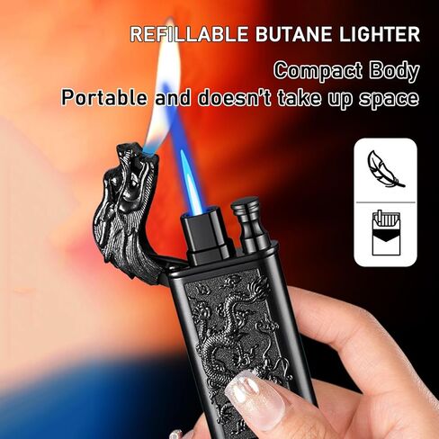أخف وزناً شعلة ، تصميم Dragon Design Magic Dual Dual Wighter مع ضبط الفلاميتر ، ولاعات الطائرات الطائرات المقاومة للرياح ، ولخات البوتان القابلة لإعادة التعبئة للرجال الداخليين في الهواء الطلق (بدون البوتان)-Dragon in Kuwait