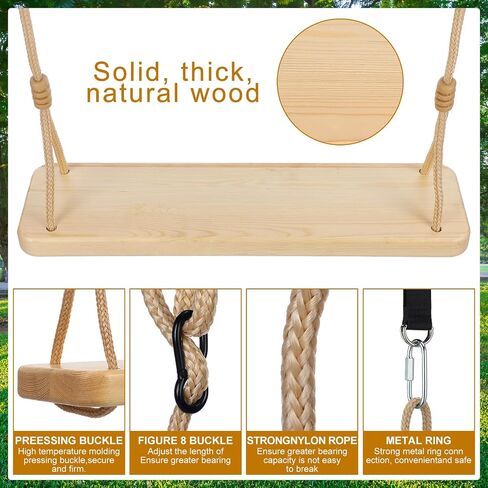 2 Pcs Wood Swing Seat Carbonized Hanging Wood Tree Swing Adjustable Anticorrosive Waterproof Wooden Swing 440lbs Load for Adult Kids Indoor Outdoor Backyard Play, 24 x 6.3 x 1.42 Inch in Saudi Arabia