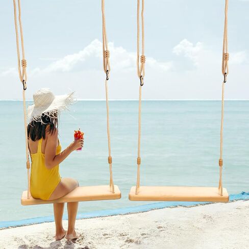 2 Pcs Wood Swing Seat Carbonized Hanging Wood Tree Swing Adjustable Anticorrosive Waterproof Wooden Swing 440lbs Load for Adult Kids Indoor Outdoor Backyard Play, 24 x 6.3 x 1.42 Inch in Saudi Arabia