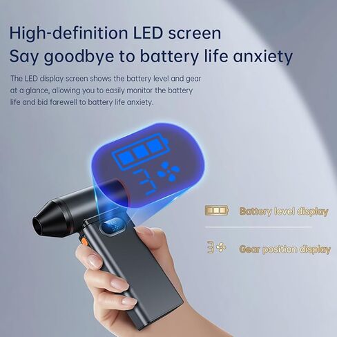 BC02 Cordless Air Duster ، 130k دورة في الدقيقة ، 180 واط ، 3 سرعات + توربو ، 6000 مللي أمبير في الساعة شحن سريع ، الألومنيوم ، للكمبيوتر/لوحة المفاتيح/السيارة ، رمادي كوني in Kuwait