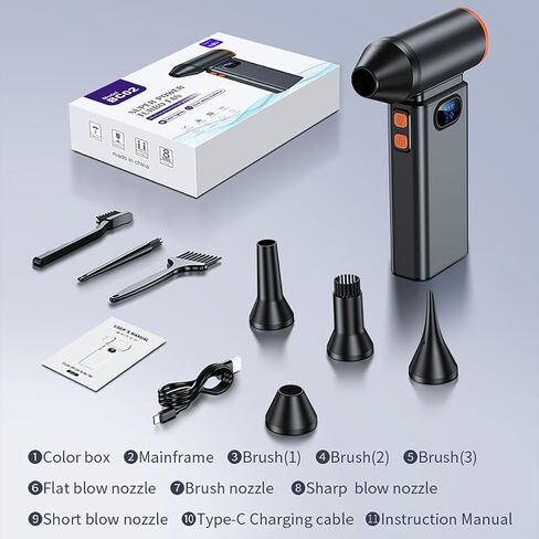 BC02 Cordless Air Duster ، 130k دورة في الدقيقة ، 180 واط ، 3 سرعات + توربو ، 6000 مللي أمبير في الساعة شحن سريع ، الألومنيوم ، للكمبيوتر/لوحة المفاتيح/السيارة ، رمادي كوني in Kuwait