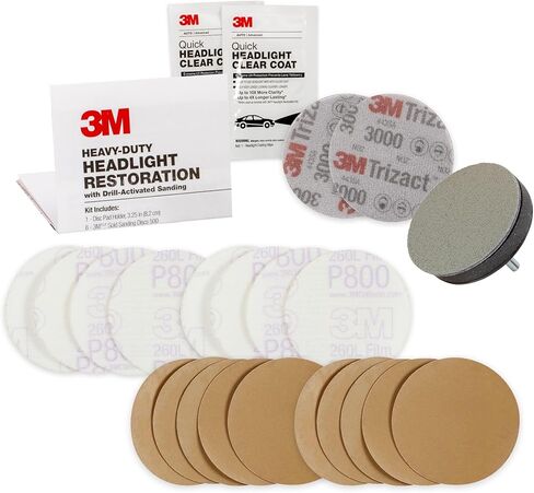 3M مجموعة ترميم المصابيح الامامية، عبوة من قطعتين، نظام ترميم المصابيح الامامية للسيارة سهل التحمل، منظف ومرمم للمصابيح الامامية للاستخدام مع المثقاب المنزلي in Kuwait
