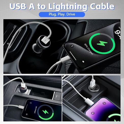 3pack Car Car Carplay Cable ، سلك شاحن السيارة ، USB A إلى Cable Cable ، 3.3 قدم ، iPhone متوافق 14/13/11/11/PRO/MAX/XR/XS/X/X/8/7/6S Plus/5S/SE 3RD/IPAD Pro/Air/Mini Cable Cable in Saudi Arabia