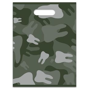 Tooth Camo Dental Giveaway Bags, 8" x 10", 100 Pack
