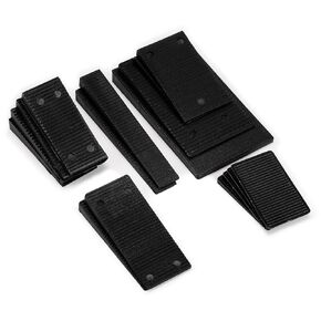 16 Pack Multiple Size Slopes Black Plastic Composite Shims Leveling Wedges for Furniture Extreme Load Capacity Support Easy to snap Cut-to-fit Door Window Toilet Shims Sheds Table Levelers