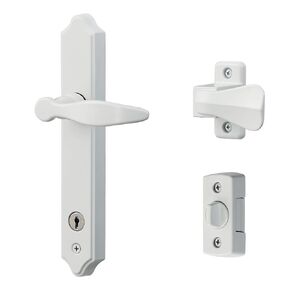شركة Ideal Security Inc. مجموعة رافعة SK1215W ML مع مفتاح Deadbolt، عمودين مع برغي ربط، أبيض،