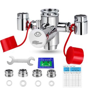 Faucet Mounted Eyewash Station with Cover, Reliable First AID Emergency Eye Wash Unit for Sink Attachment, for Lab, Factory, Industry Site, Office and Home, Equipped with 4 Adapters