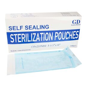Self Seal Sterilization Pouches for Dentists, Autoclave Sterilizer Bags for Cleaning Tools, 200 Pouches Per Box (1, 2.75" x 9")