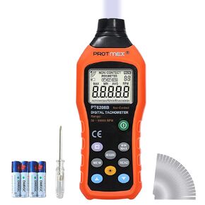 Digital Tachometer, 50-19999 RPM Contact Tachometer, 100 Groups Data Store Handheld Speed Meter with Backlight, Max/Min/AVG RPM Rotation Speed Gauge, PT6208A (Batteries Included)