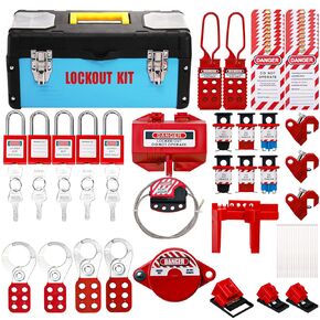 WUWEOT Lockout Tagout Kit, Electrical Safety Loto Kit Includes Clamp-On Circuit Breaker Lockout, Padlocks, Hasps, Plug Lock, Cable Lockout, Ball Valve Lockout, Tool Box, Tag Out Tags and Ties Set