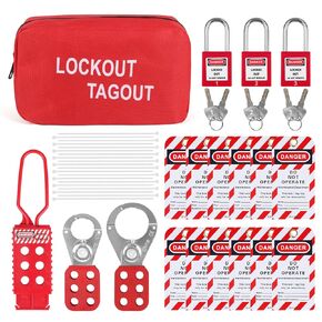 Lockout Tagout Kits Electrical,Lockout Tagout Station Safety Hasp Latch,Lockout Tags/Circuit Breaker,Safety Loto Locks,Nylon Ties with Pocket Bag(Red Kit) 25PcFor Industrial,Facotory Protect