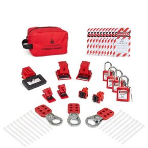 TRADESAFE Breaker Lockout Tagout Electrical Loto Kit, 120/277V to 480/600V Circuit Breaker Lockout, Hasps, Lockout Tags, Keyed Different Red Loto Locks (2 Keys Each); Devices for Station Refill