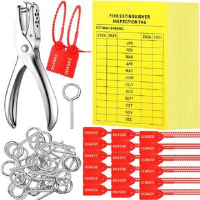 Monthly Fire Extinguisher Inspection Tags Set Including 2024-2027 Maintenance Tags Plastic Tamper Seals Fire Extinguisher Pull Pins Numbered Security Tags with Handheld Hole Puncher(76 Pieces)