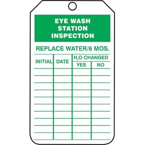 Accuform TRS245PTP Inspection Record Tag, Legend"Eye WASH Station Inspection", 5.75" Length x 3.25" Width x 0.015" Thickness, RP-Plastic, Green on White (Pack of 25)