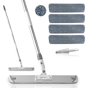 Microfiber Mops for Floor Cleaning, 18 Inch Baseboard Cleaner Mop Tool, Flat Floor Mop for Laminate Wooden Hard Floor Vinyl Tile, Bathroom Kitchen Mop with 4 Washable Reusable Microfiber Pads