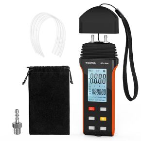 Manometer Gas Pressure Meter,11 Selectable Units Differential Pressure Gauge Dual-Port Manometer Air Pressure Meter HVAC Digital Manometer with Backlight Data Record RQ-189B
