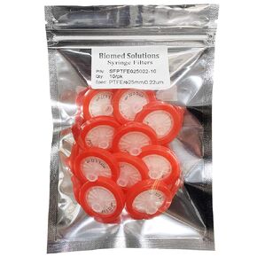 Syringe Filters PTFE Membrane 25mm Diameter 0.22um Pore Size Non Sterile Pack of 10