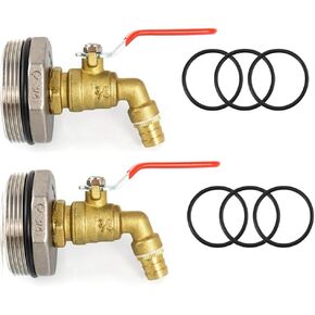 2" Water Drum Faucet 3/4 inch Outlet Brass Barrel Faucet with EPDM Gasket for 55 Gallon Drum(2 Pack)