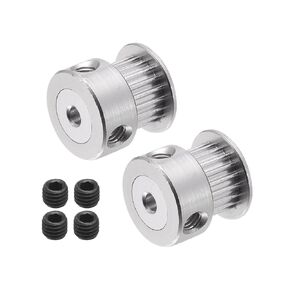 MECCANIXITY 20 Teeth 8mm Bore Timing Pulley, Aluminium Synchronous Wheel Silver for 3D Printer Belt, CNC Machine, Pack of 2
