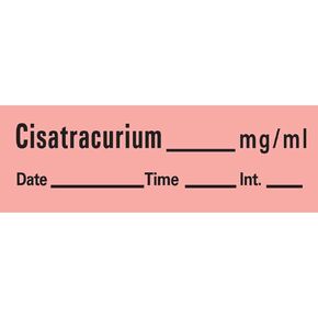 AN-162 Anesthesia Removable Tape with Date, Time & Initial, Cisatracurium Mg/Ml, 1/2" Width, 500" Length, 333 Imprints, Fluorescent Red