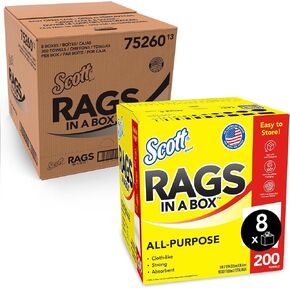 Scott® Rags In A Box™ (75260), White, 200 Shop Towels/Box, 8 Boxes/Case, 1,600 Towels/Case